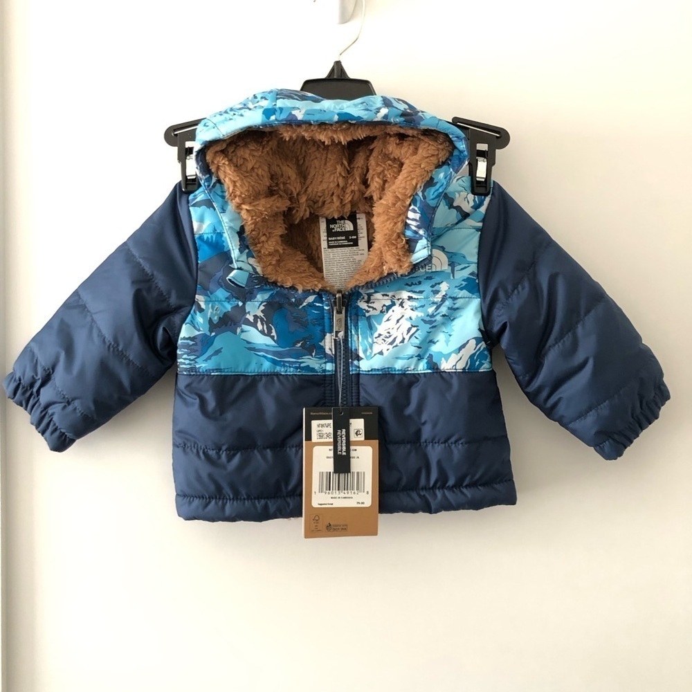 New The North Fave Blue Reversible Baby Jacket 3-6 M